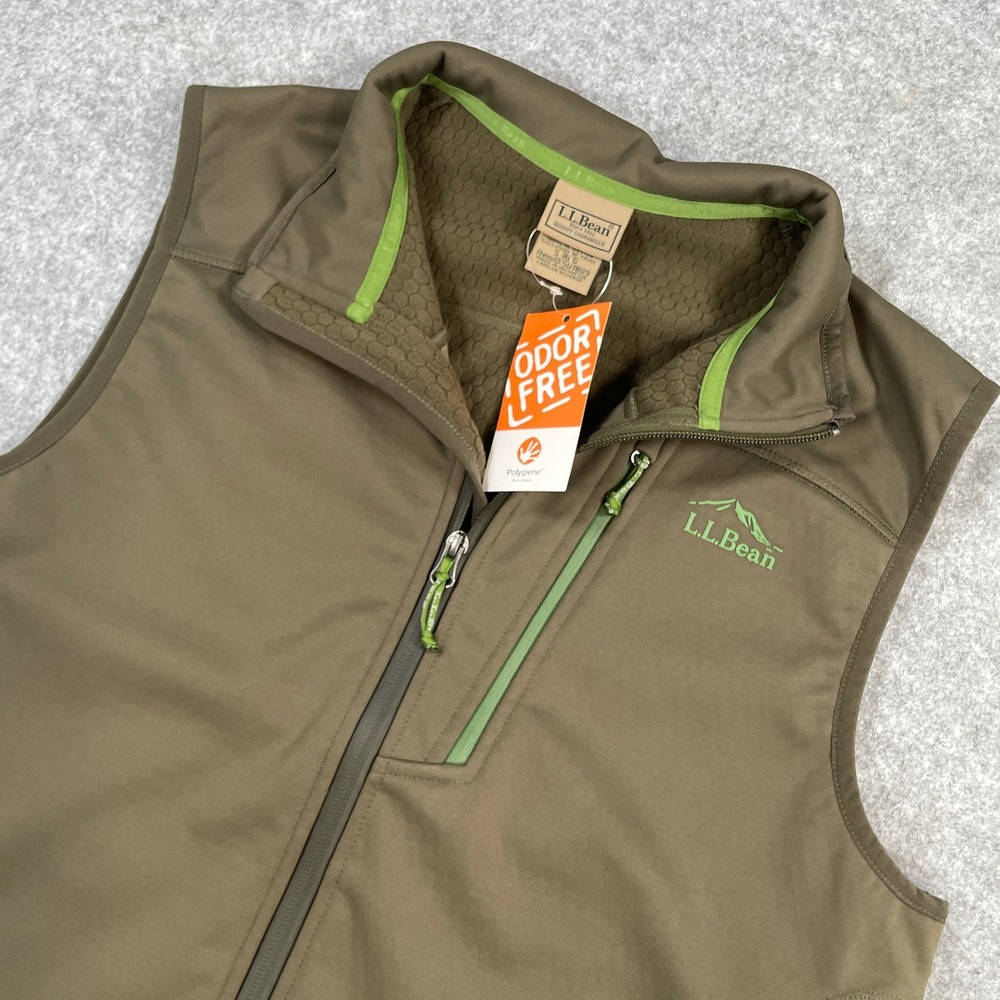 L.L.Bean Mens Vest S Brown Softshell Polygiene Grid Fleece 501809 NWT
